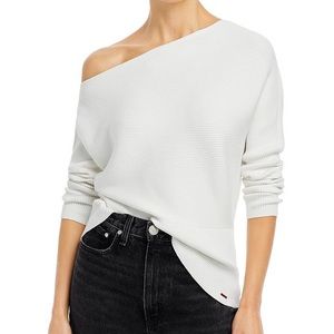 Elda n.philanthropy white ribbed off the shoulder sweater Christmas, holiday,